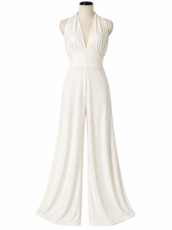 Boohoo Pants - Boohoo Ivory Halter Wide-Leg Jumpsuit